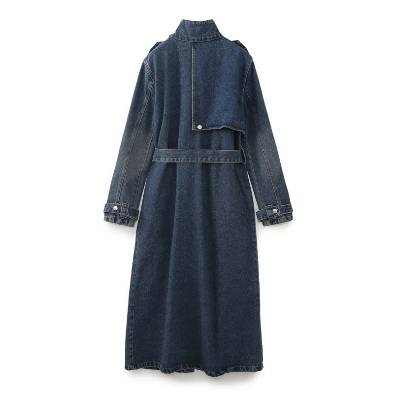 Trench in denim largo alla moda in stile classico da donna