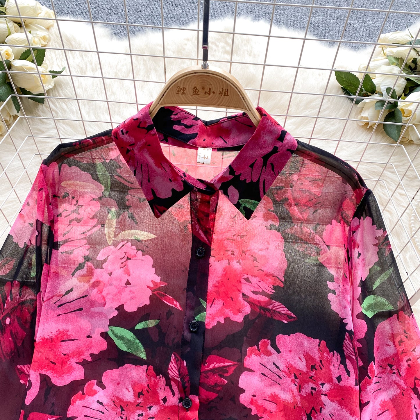 Camicia floreale in tulle retrò francese per donna estate