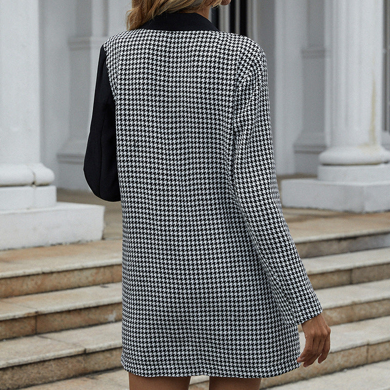 Women's Black And White Plaid Suit Jacket Women