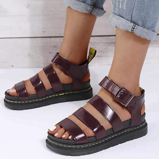 Schnalle Sandalen Flache Plattform Dicke Sohle Schuhe Frauen Sommer