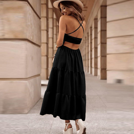 Nuovo abito con bretelle in tinta unita per le donne