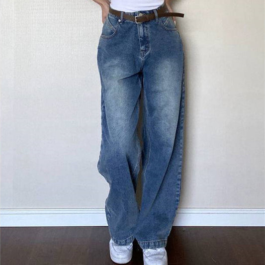 Retro-Jeans für Damen in Übergröße mit hoher Taille und weitem Bein