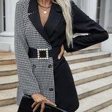 Women's Black And White Plaid Suit Jacket Women