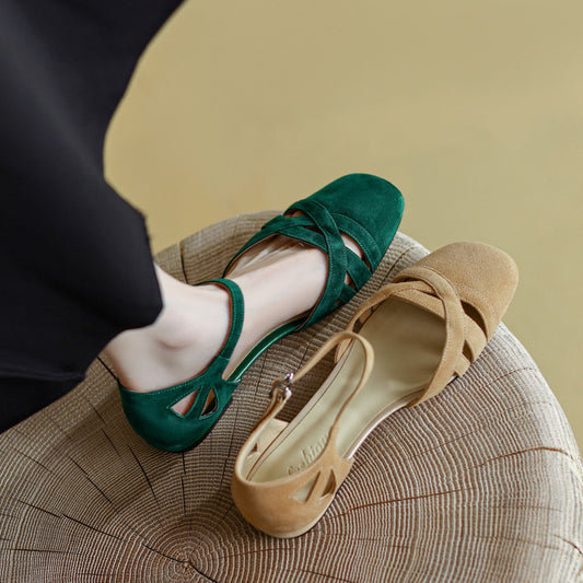 Sandali classici retrò da donna, estivi, con punta tonda e smerigliata, suola morbida e piatta