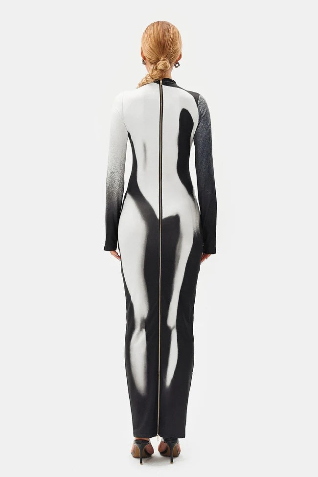 Fashion Personalized Personality Round Collar Printing Color Slimming Thin Dress