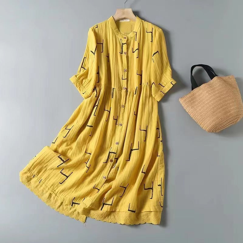 Style Double-layer Cotton Yarn Retro Dress Women