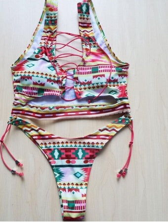 Ananas-Bikini für große Brüste Damen Schnür-Bademode Tanga-Bikini