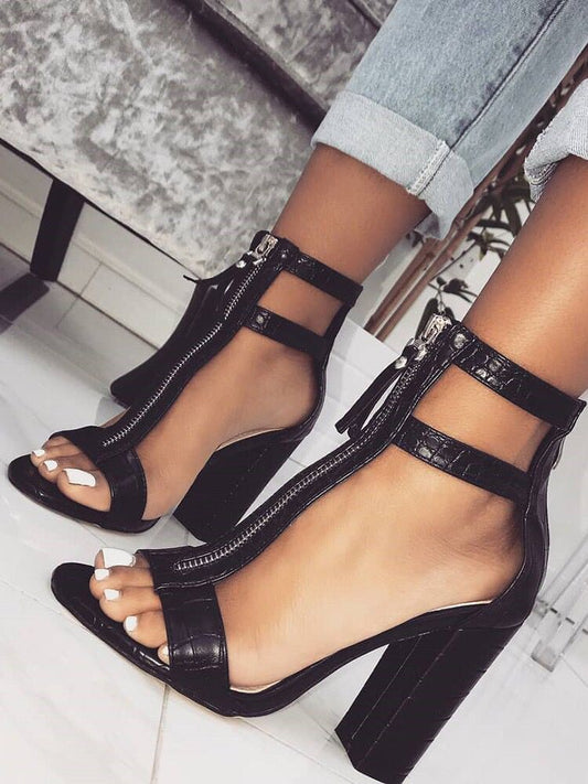 Blockabsatz High Heels Hohlsandalen