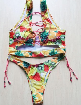 Ananas-Bikini für große Brüste Damen Schnür-Bademode Tanga-Bikini