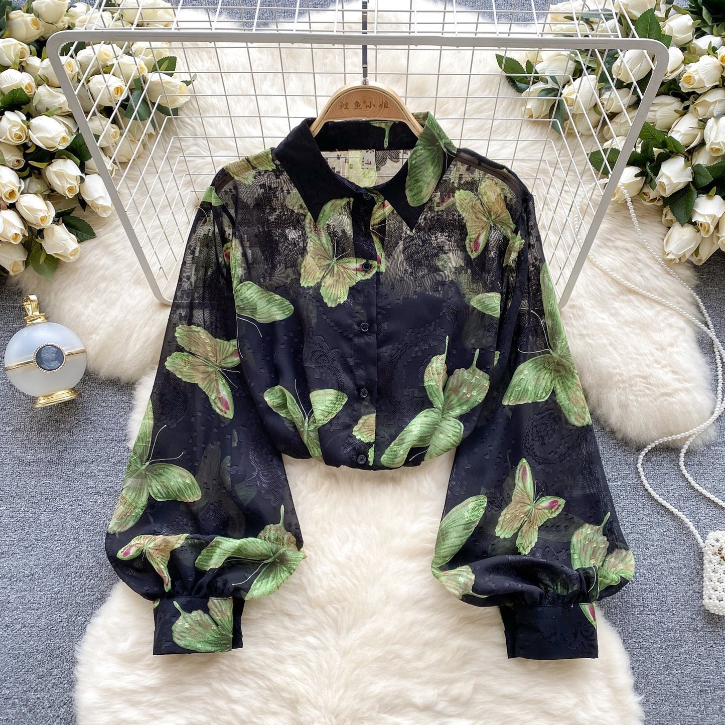 Camicia floreale in tulle retrò francese per donna estate