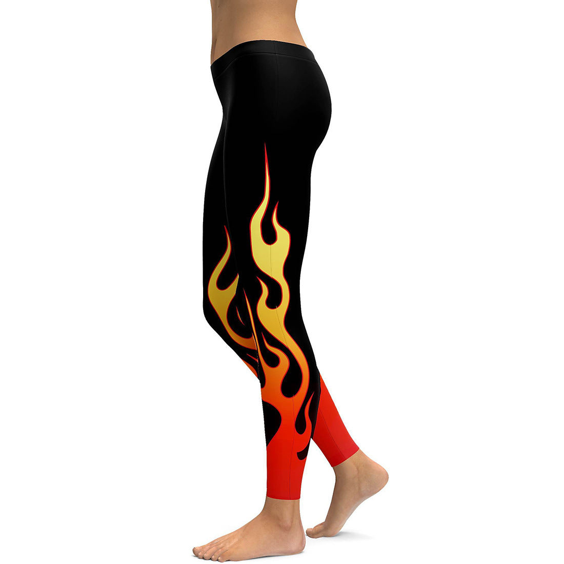 Leggings sportivi da yoga traspiranti da donna con stampa di fiamme sfumate