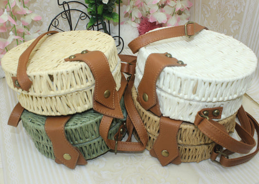 Borsa di paglia intrecciata colorata corn flakes Corea originale borsa rotonda singola per torta