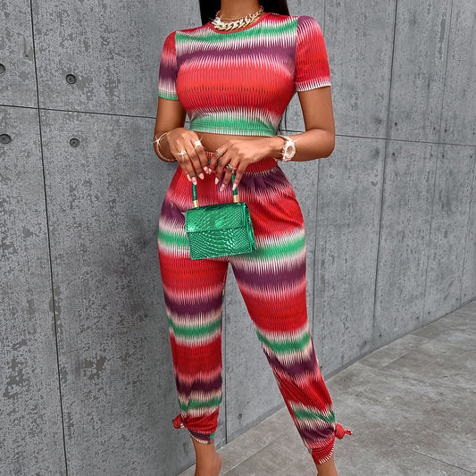 Nuovo completo da donna con stampa a scollo tondo