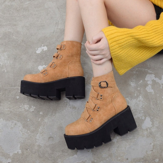 Muffin platform Martin boots women's new autumn comfortable cross straps ankle boots
