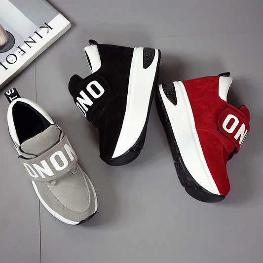 Increased Velcro casual sports shoes female Korean version of the wild letter thick bottom wedge