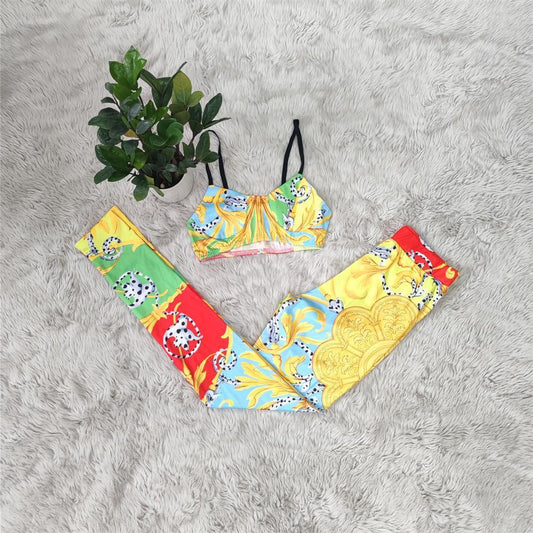 Pantaloni stampati alla moda sexy, completo casual a due pezzi