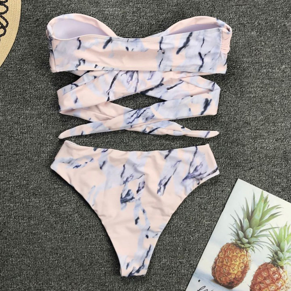 Sexy geraffter Bandage-Bikini-Badeanzug mit hoher Taille für Damen