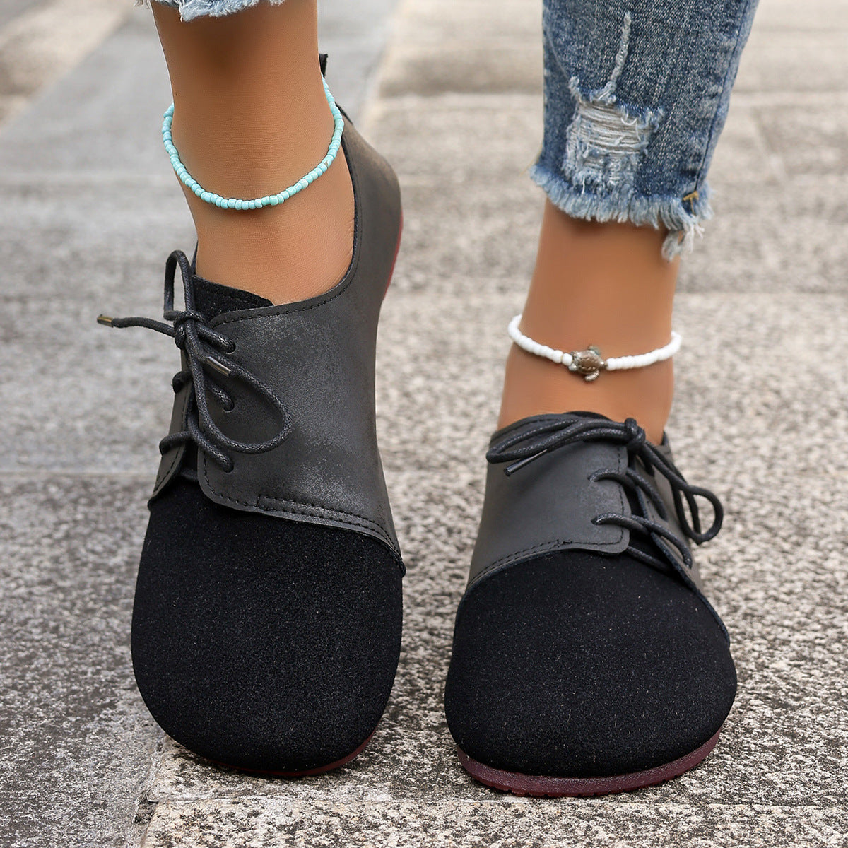 Plus Size Damenschuhe Retro Flat Bottom Casual Low-Top Schnürschuhe Gommino