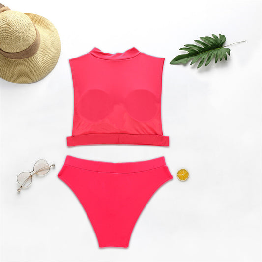 Nuovo costume da bagno fluorescente, costume da bagno bikini tinta unita