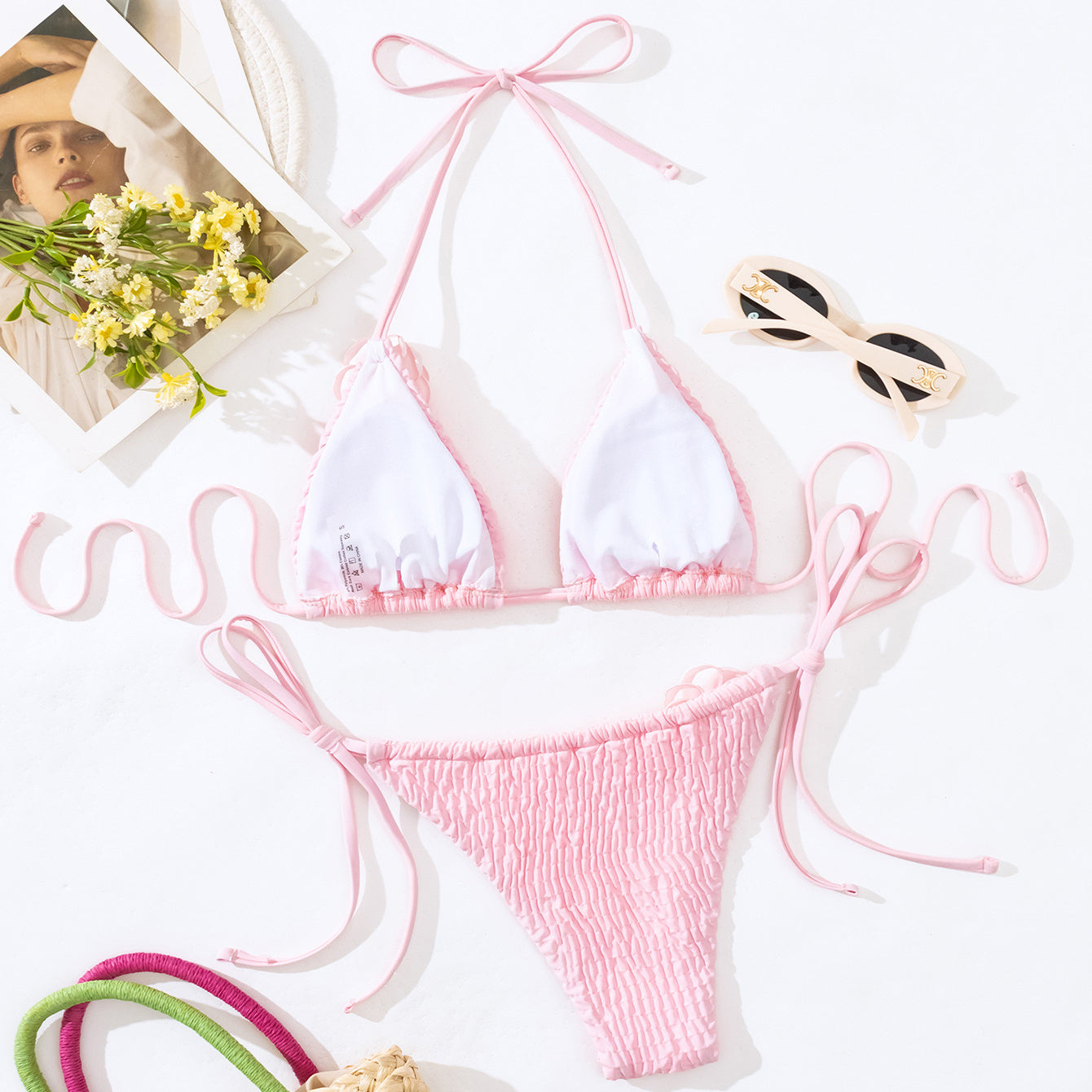 Summer Sexy Solid Color Side Tie Thong Swimsuit Womens Clothing