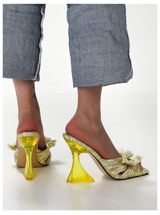 Plus Size High Shaped Heel Satin Sandals