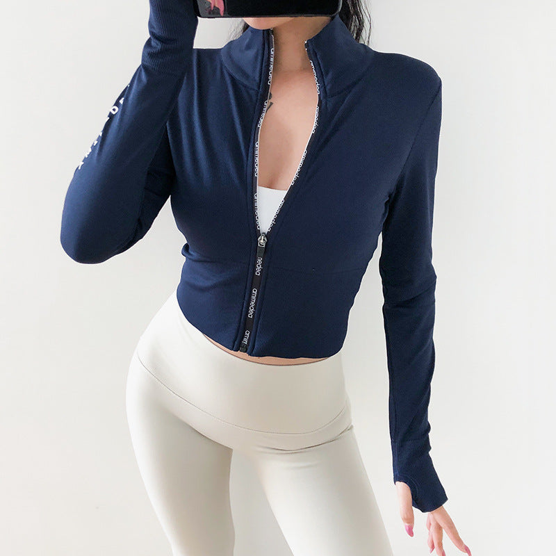 Long Sleeve Slim Short Yoga Jacket Slimming Training Tight Zip Jacket