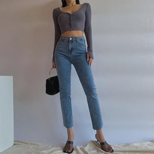 Jeans elasticizzati a vita alta slim snellenti da donna