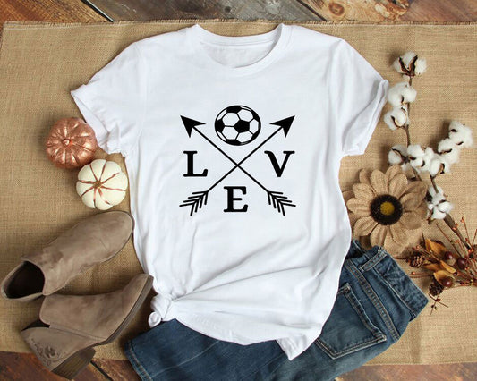 Maglietta Love Soccer Arrow Fashion a maniche corte con lettere