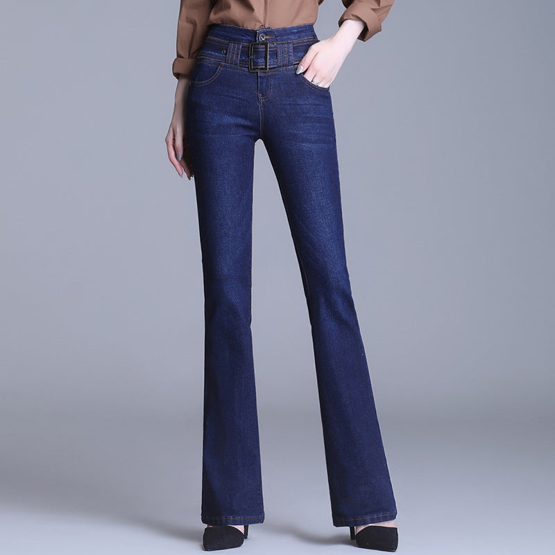 Jeans casual in cotone a vita alta con taglio a stivaletto in stile coreano