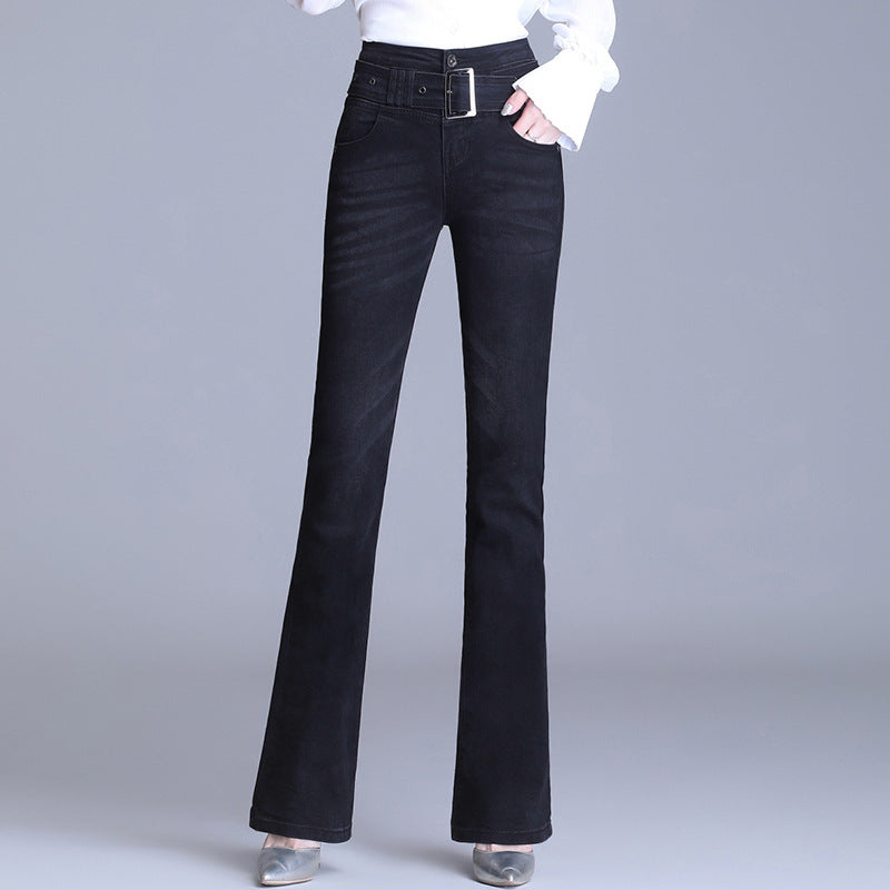 Jeans casual in cotone a vita alta con taglio a stivaletto in stile coreano