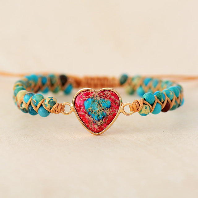 Rotes Kaisersteinarmband Pfirsichherz Liebesarmband Geflochtenes Armband