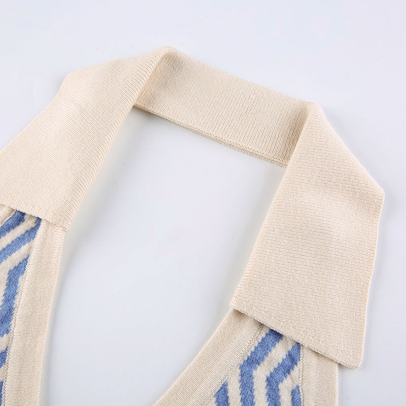 Women's Ins Street Fashion Wave Striped Deep V Halter Halter Slim Vest