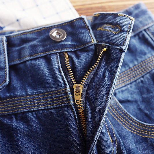 Jeans mit weitem Bein für Damen, lässig, gerade, hohe Taille, lockere Drapierung