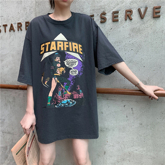 Early Spring Korean Couples Niche Design Sense Net Red Short-Sleeved Ins Tide Loose Lazy Style T-Shirt Female Top