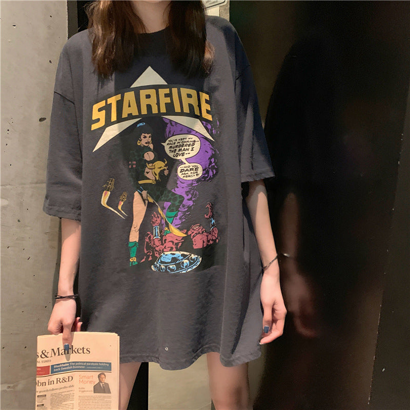 Early Spring Korean Couples Niche Design Sense Net Red Short-Sleeved Ins Tide Loose Lazy Style T-Shirt Female Top