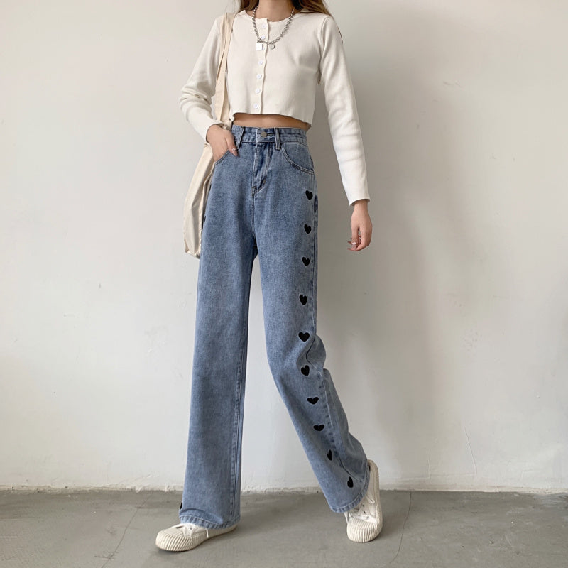 Light Color And High Waist Jeans Women's Thin Straight Pants