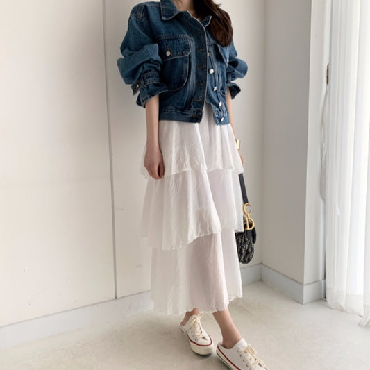 Spalle cadenti, maniche lunghe, ampia e sottile, giacca in denim lavata con revers coordinati