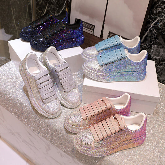 Schuhe Damen Sport Weiß Glanz mit Strass Schuhe