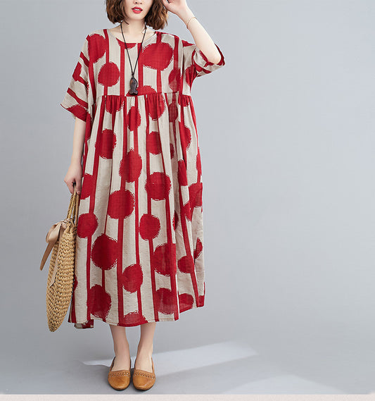 Plus Size Vintage Polka Dot Simmer Dress Cotone Casual Ladies Dresses per le donne 4XL 5XL 6XL Robe Femme Rosso Lungo Abito