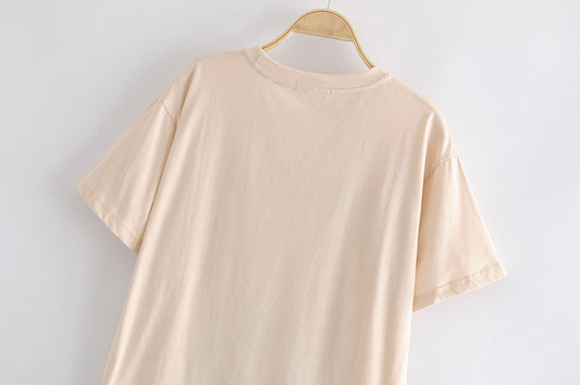 Maglietta a maniche corte con stampa palma e paulownia, nuova moda estiva, casual e ampia, di media lunghezza