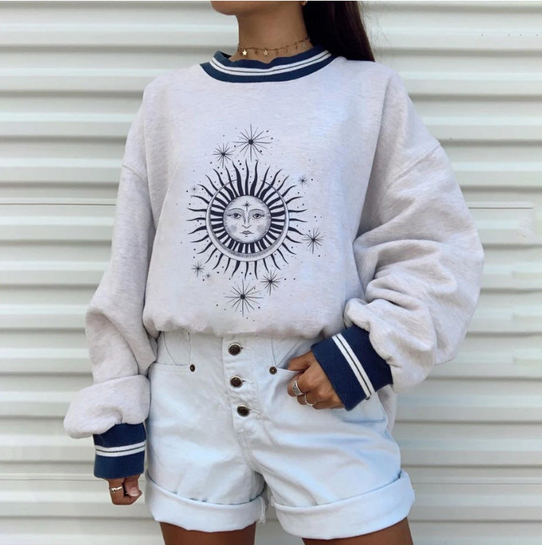 Damenmode Persönlichkeit Druck Rundhals Lose Pullover Langarm Pullover Frauen