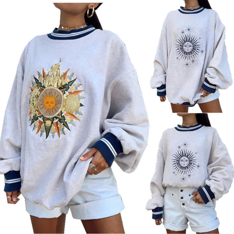 Damenmode Persönlichkeit Druck Rundhals Lose Pullover Langarm Pullover Frauen