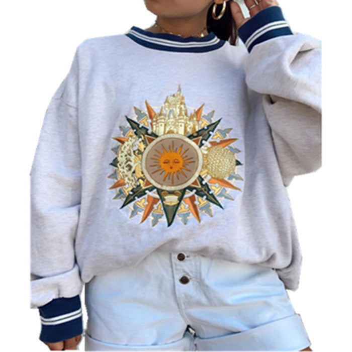 Damenmode Persönlichkeit Druck Rundhals Lose Pullover Langarm Pullover Frauen