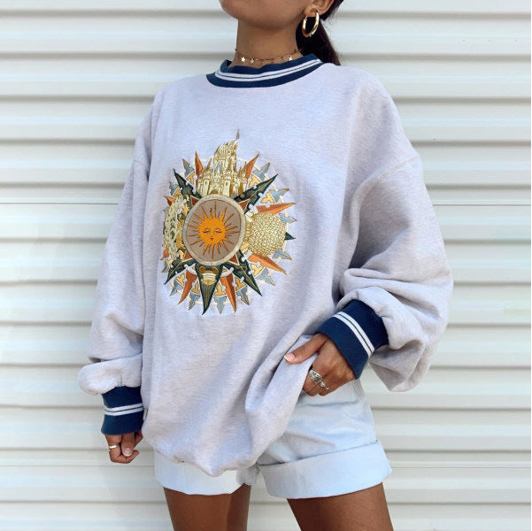 Damenmode Persönlichkeit Druck Rundhals Lose Pullover Langarm Pullover Frauen