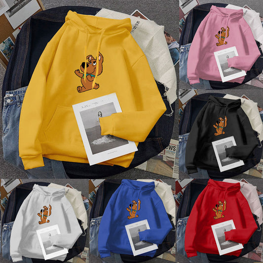 Maglione con cappuccio casual, largo, sottile e versatile stampato