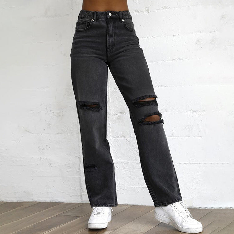 Pantaloni in denim da donna con buchi strappati