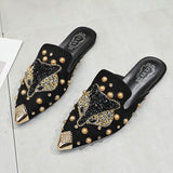 Oberbekleidung Baotou Half Drag Damenschuhe Strass All-Match Spitz Flache Schuhe