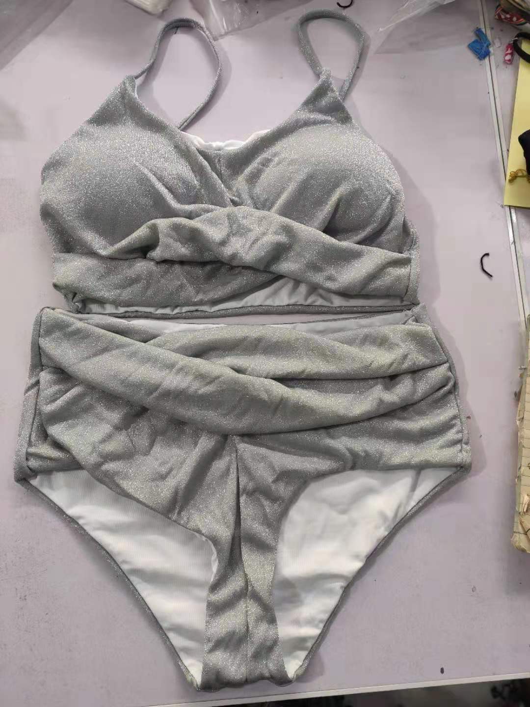 Costume da bagno da donna con ferretto, vita alta, bikini e reggiseno a triangolo, set da 2 pezzi