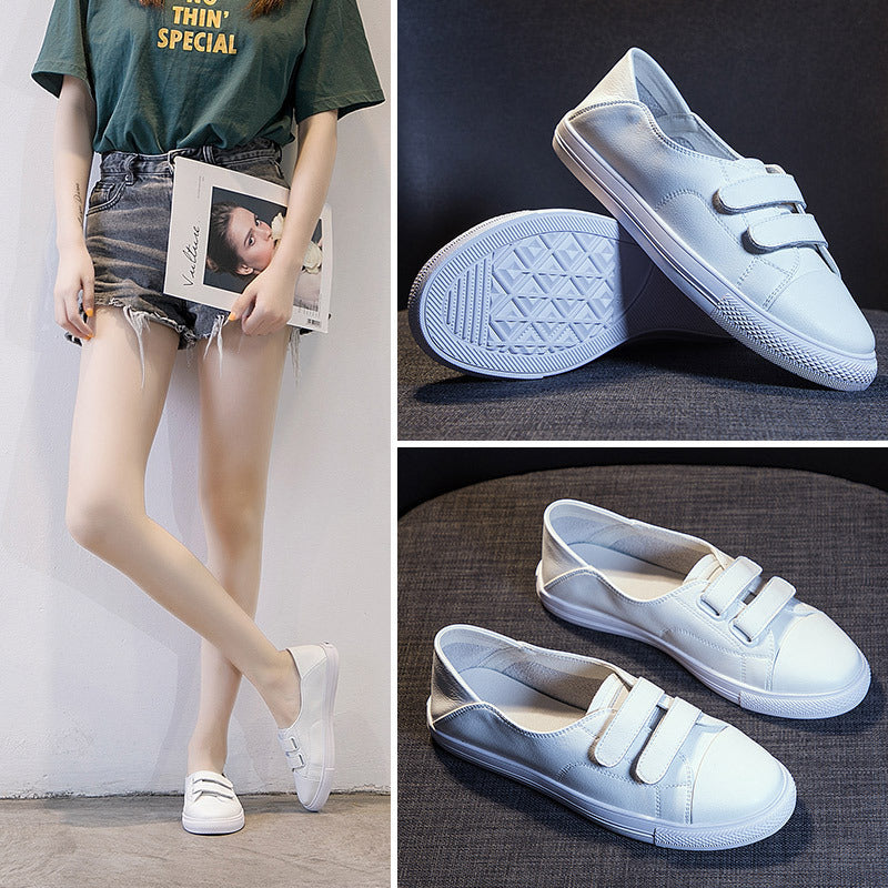 Scarpe bianche piccole con velcro da donna, scarpe piatte rosse e bianche Two Wear A Pedal Net