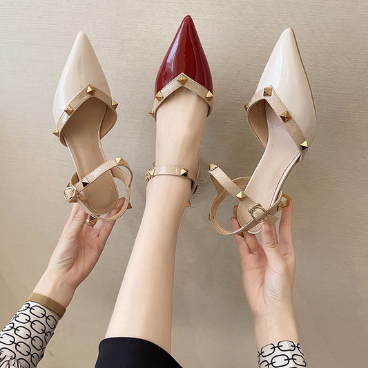 Women's Stiletto High Heeled Sandals With Shallow Mouth And Pointed Toe Rivets